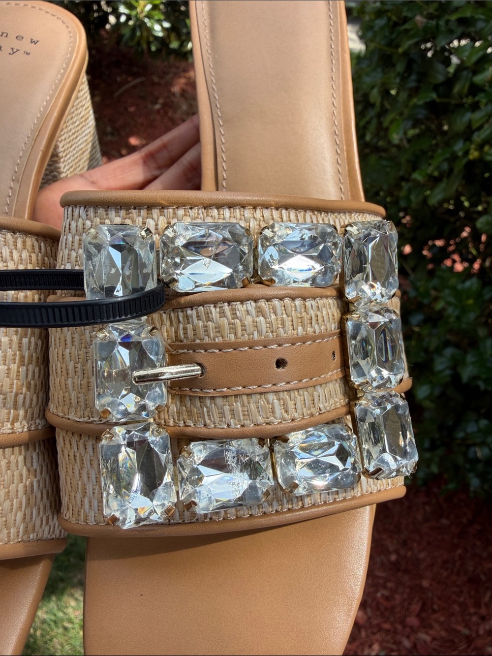 a new day Tan Woven Block Heel Slide with Crystal Buckle - Picture 6 of 12